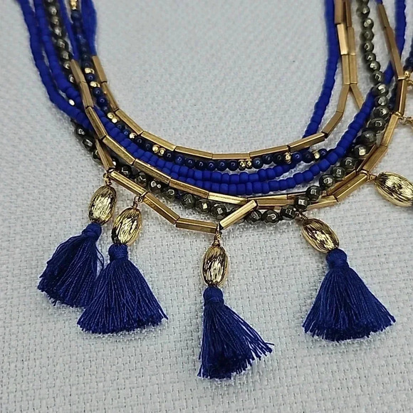 Retired Vintage Stella & Dot Tulum Tassel Necklace Gold Blue Beaded Versatile - Picture 15 of 16